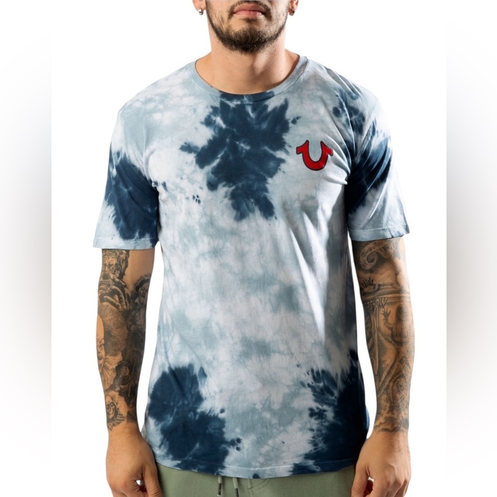 True Religion Big Buddha Navy and White Tie-Dye  Graphic Tee